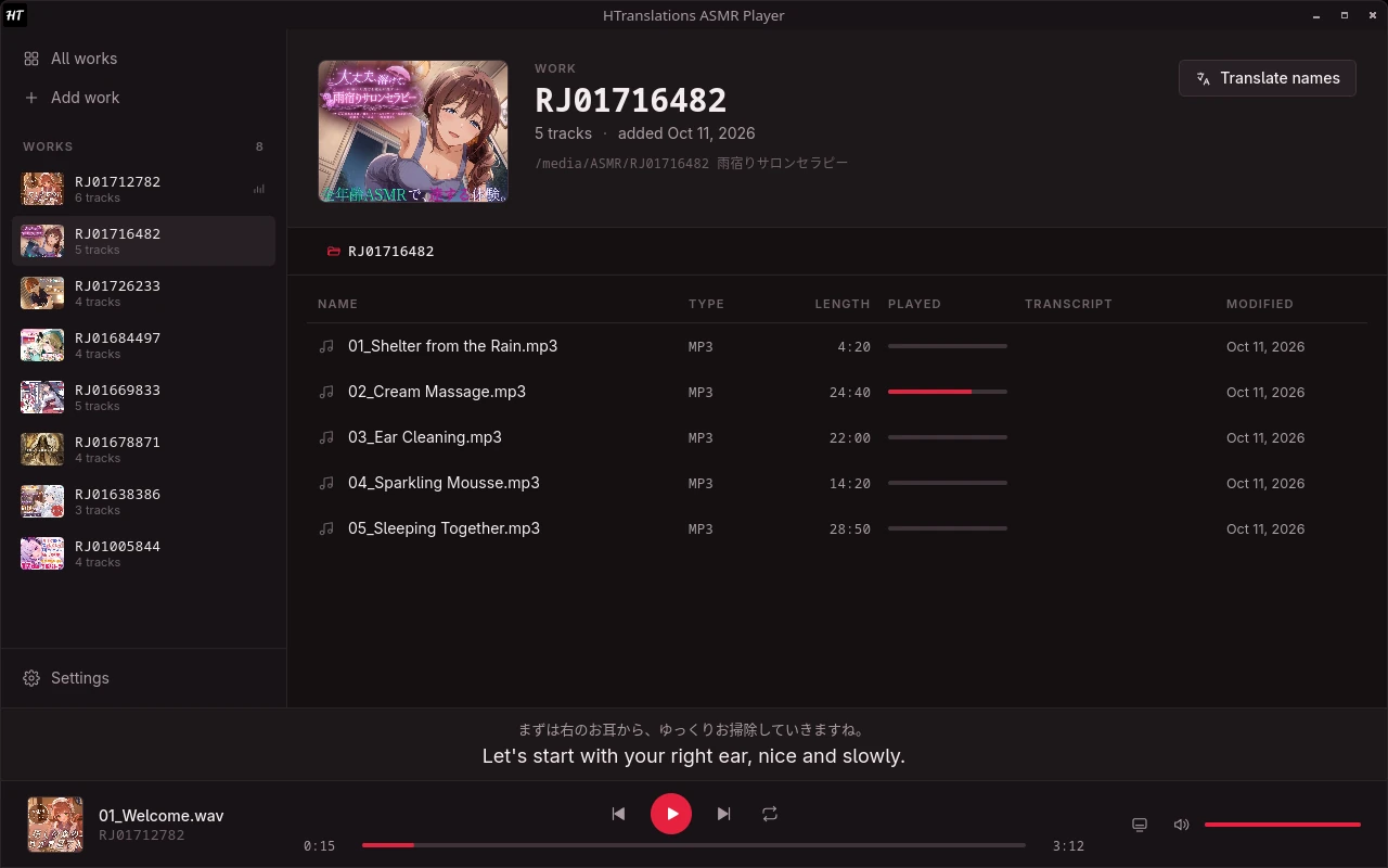 Track list of a work with English track names