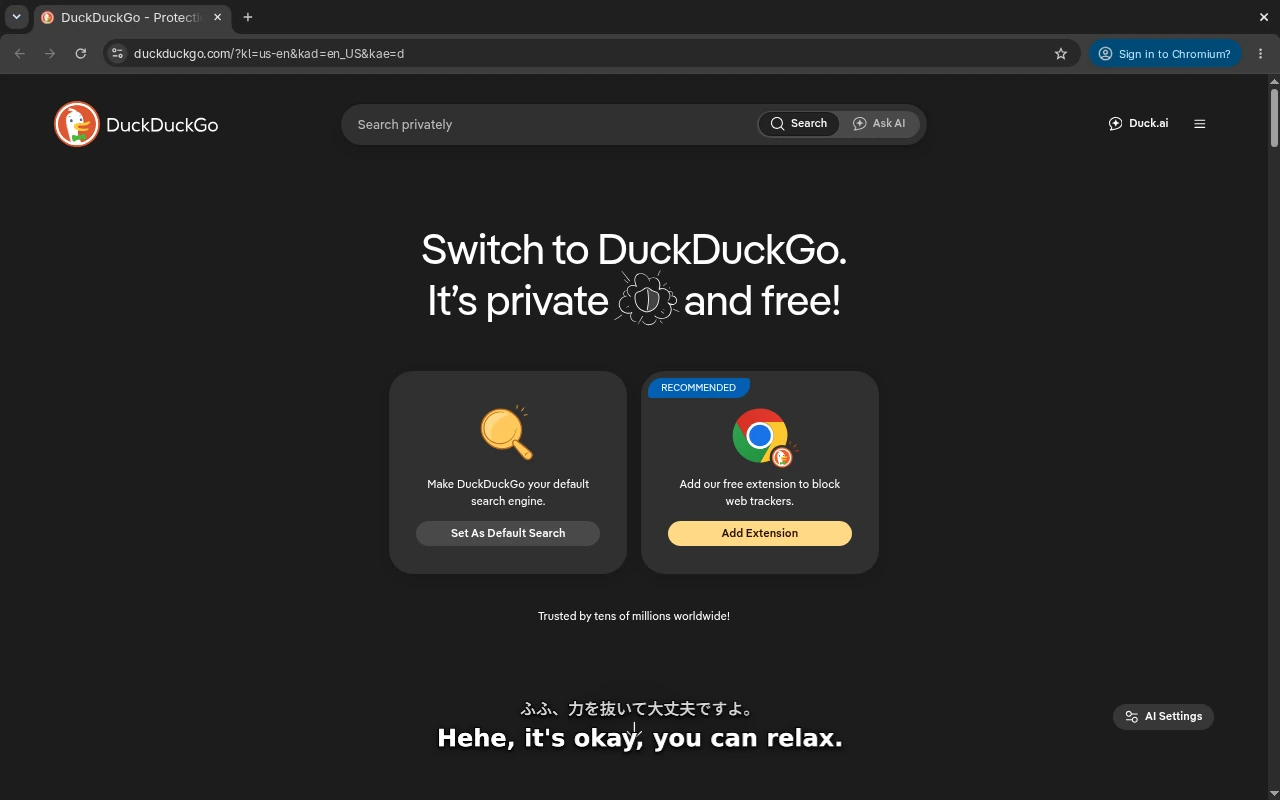 English captions floating over a web browser
